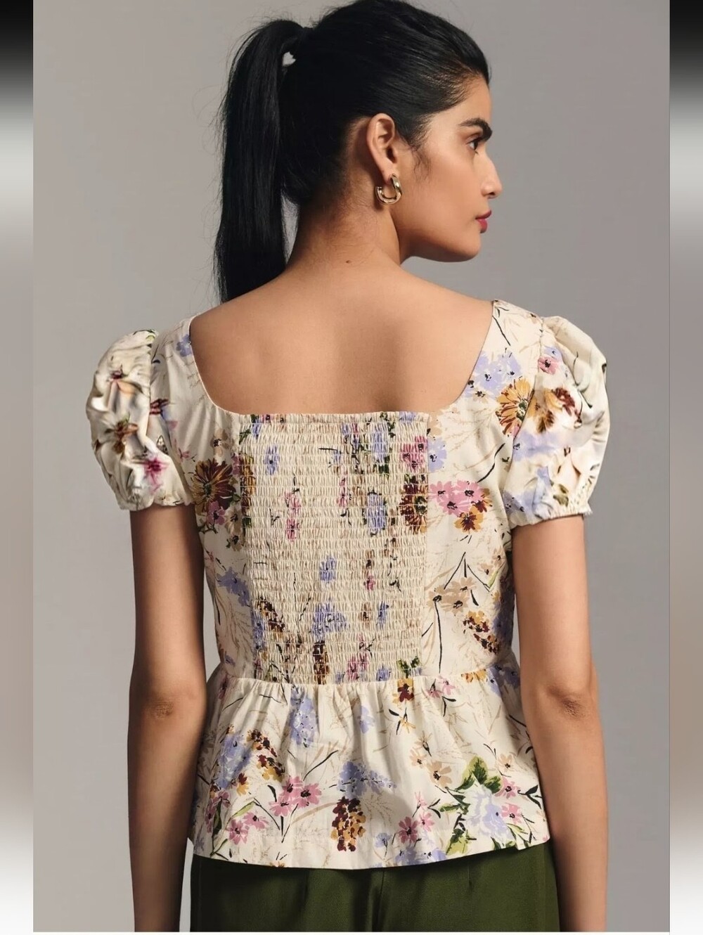 ANTHROPOLOGIE Peplum Puff Sleeve Square Neck French Country Floral Blouse NWOT - Picture 3 of 15